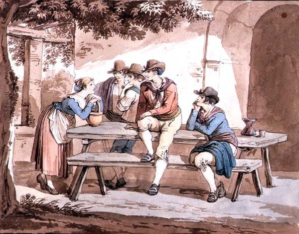Pergolan alla (akvarelli kynällä paperille) tekijältä Bartolomeo Pinelli