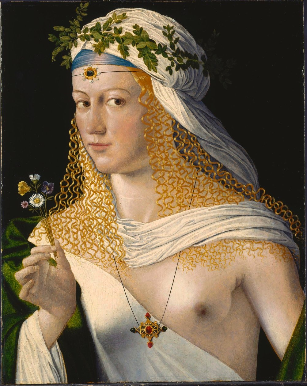 Kurtisaanin ihannoitu muotokuva Florana tekijältä Bartolomeo Veneto