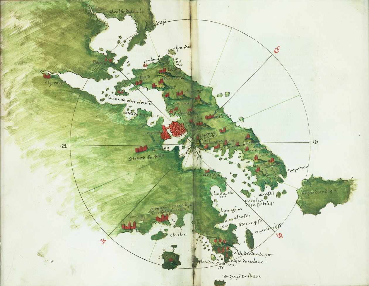 Negroponten kartta, noin 1485 (Vellum). tekijältä Bartolomeo da li Sonetti