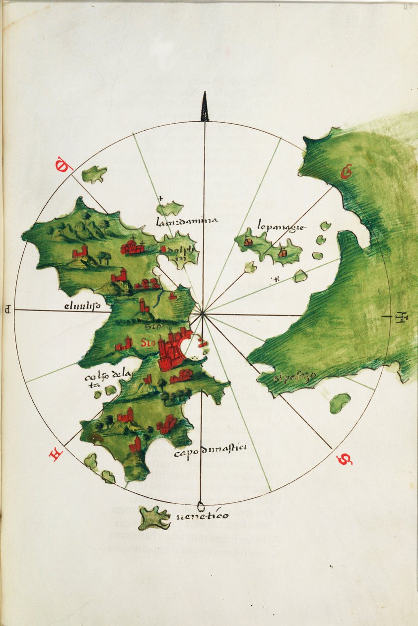 Khios ja ympäröivä mannermaa, noin 1485 (pergamentti). tekijältä Bartolomeo da li Sonetti