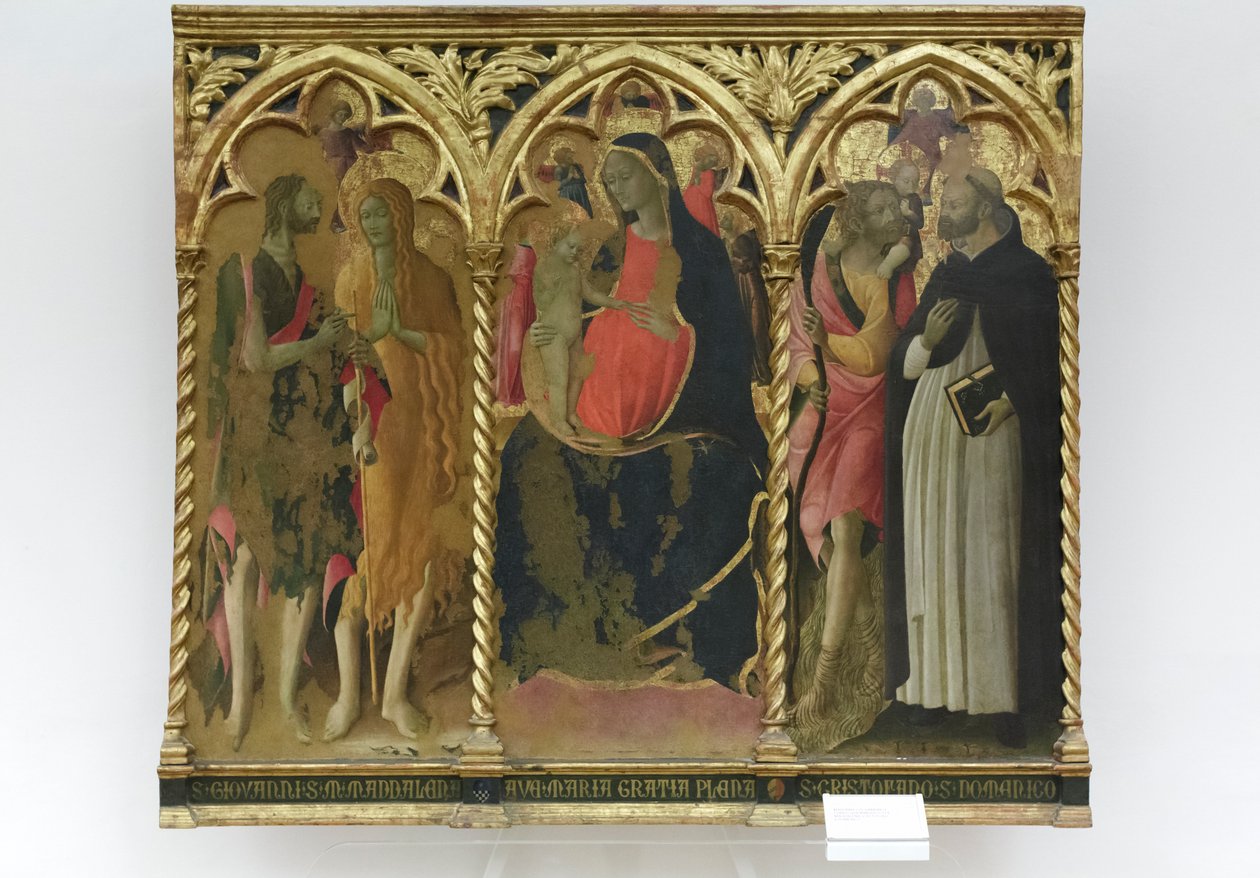 Madonna ja lapsi sekä pyhimykset Johannes Kastaja, Maria Magdaleena ja Maria Magdaleena. tekijältä Bartolomeo di Tommaso da Foligno