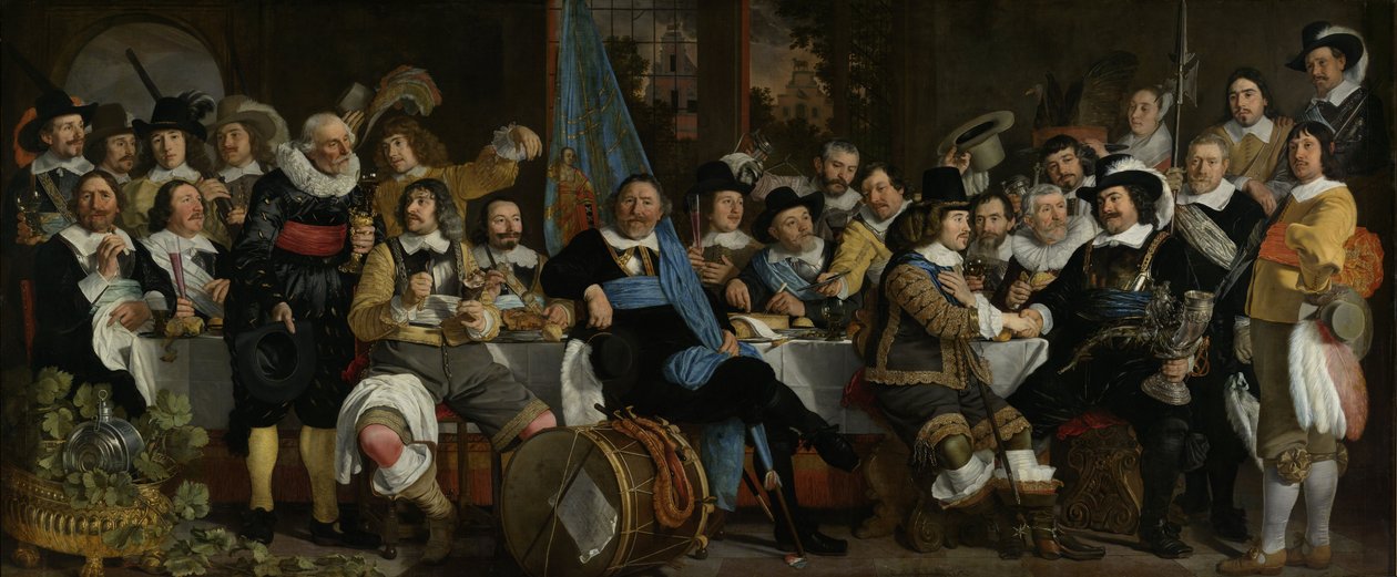 Varsijousimiesten kiltajuhla Munsterin rauhansopimuksen kunniaksi, 1648 tekijältä Bartolomeus van der Helst