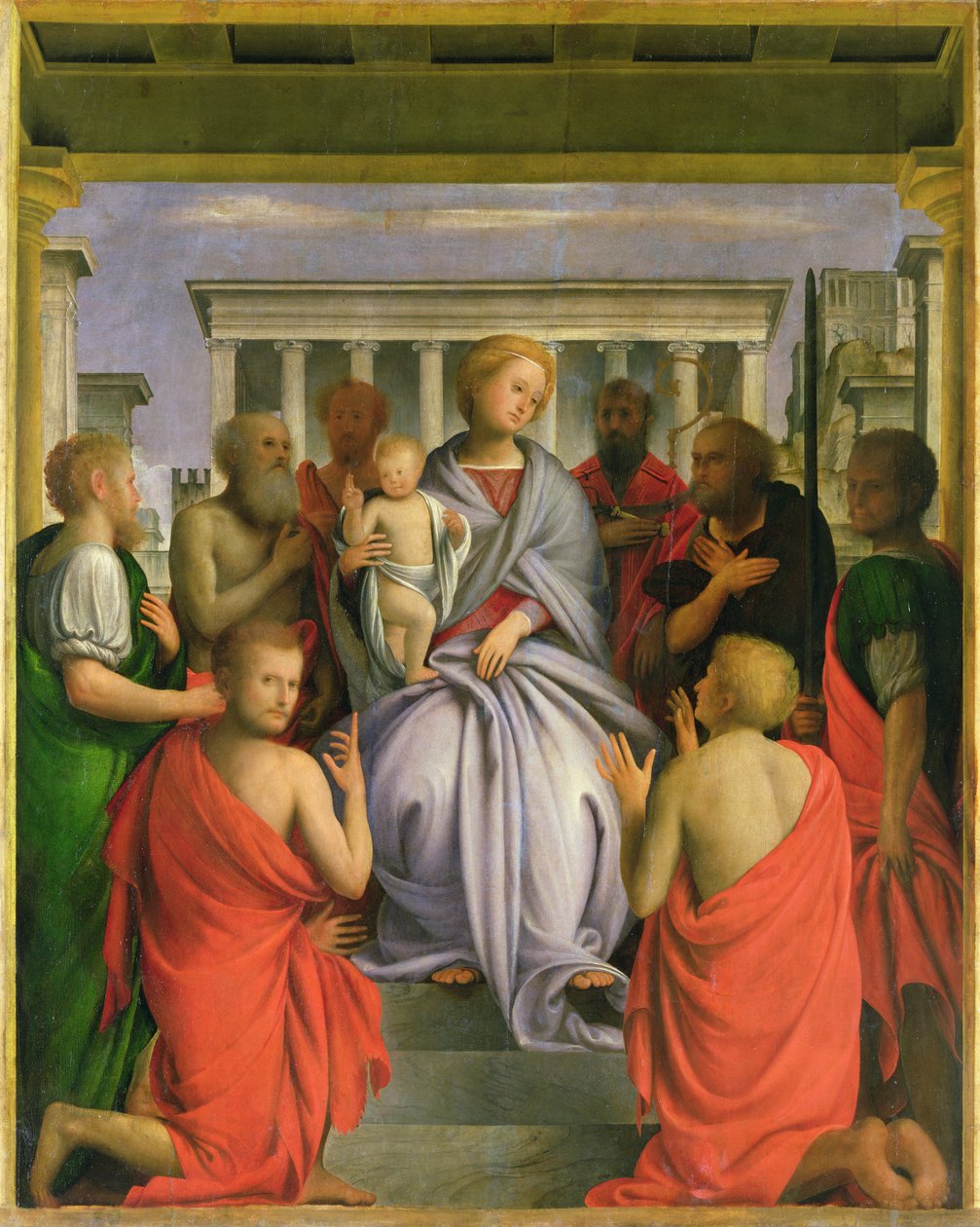 Madonna ja lapsi kahdeksan pyhän kanssa, 1520-luku (tempera paneelissa) tekijältä Bartolommeo Suardi Bramantino