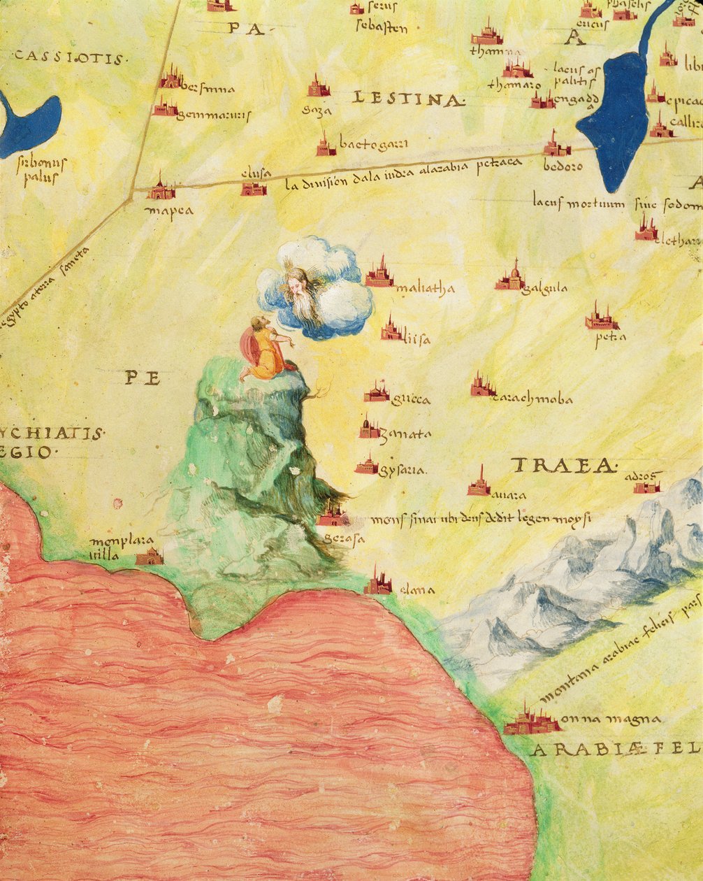 Siinain vuori ja Punainen meri, maailman atlassta 33 kartassa, Venetsia, 1. syyskuuta 1553 (muste perunakalvolla) (yksityiskohta numerosta 330963) tekijältä Battista Agnese