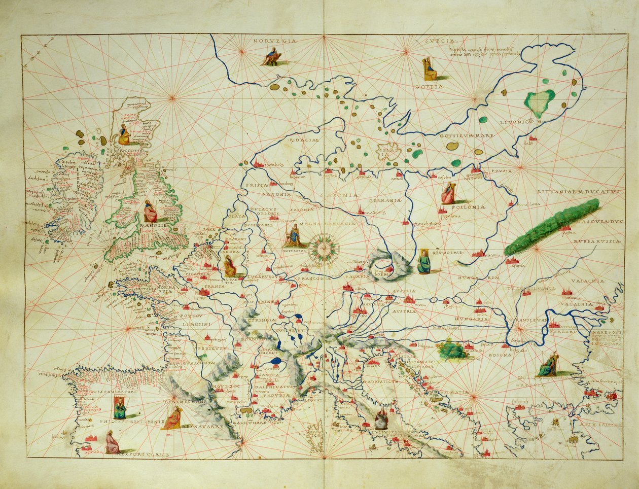 Euroopan manner, maailman atlassta 33 kartassa, Venetsia, 1. syyskuuta 1553 (muste perunakalvolla) (katso myös 330950) tekijältä Battista Agnese