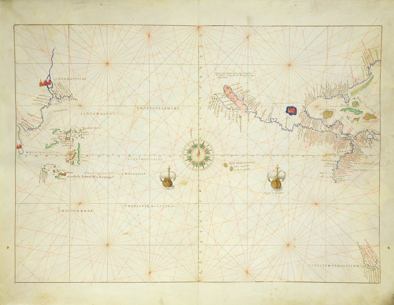 Tyyni valtameri, maailman atlasesta 33 kartassa, Venetsia, 1. syyskuuta 1553 (muste vellum) (katso myös 330962) tekijältä Battista Agnese