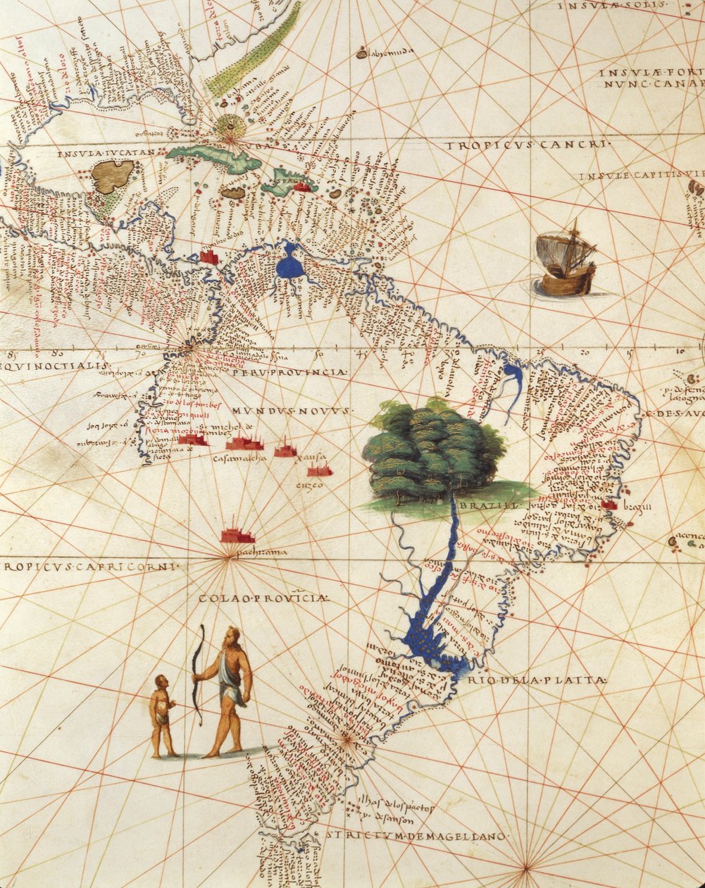 Afrikka, Eurooppa ja osa Amerikkaa: Keski-Amerikka ja Brasilia, Atlas of the World kolmessakymmenessä kolmessa kartassa, kirjoittaja Battista Agnese tekijältä Battista Agnese