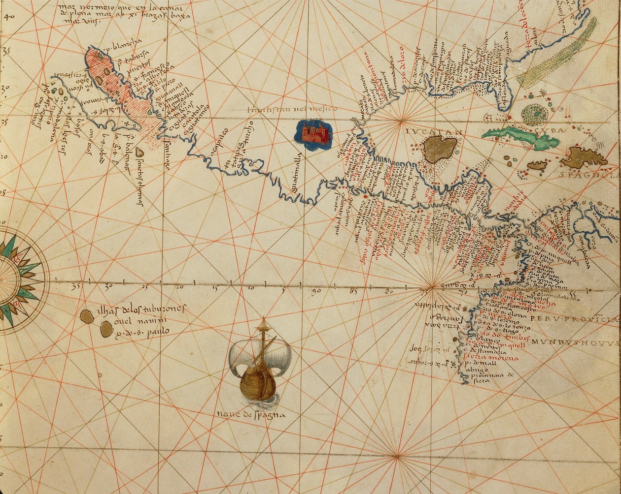 Afrikka, Eurooppa ja osa Amerikkaa: Keski-Amerikka, Atlas of the World kolmessakymmenessä kolmessa kartassa, kirjoittaja Battista Agnese tekijältä Battista Agnese