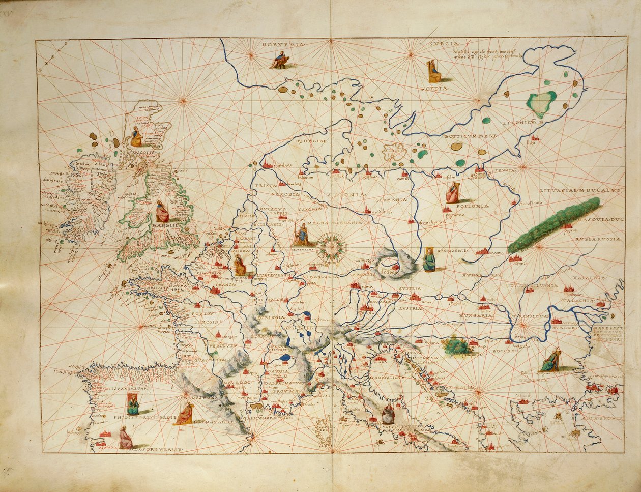 Eurooppa, Atlas of the World kolmessakymmenessä kolmessa kartassa, kirjoittanut Battista Agnese tekijältä Battista Agnese