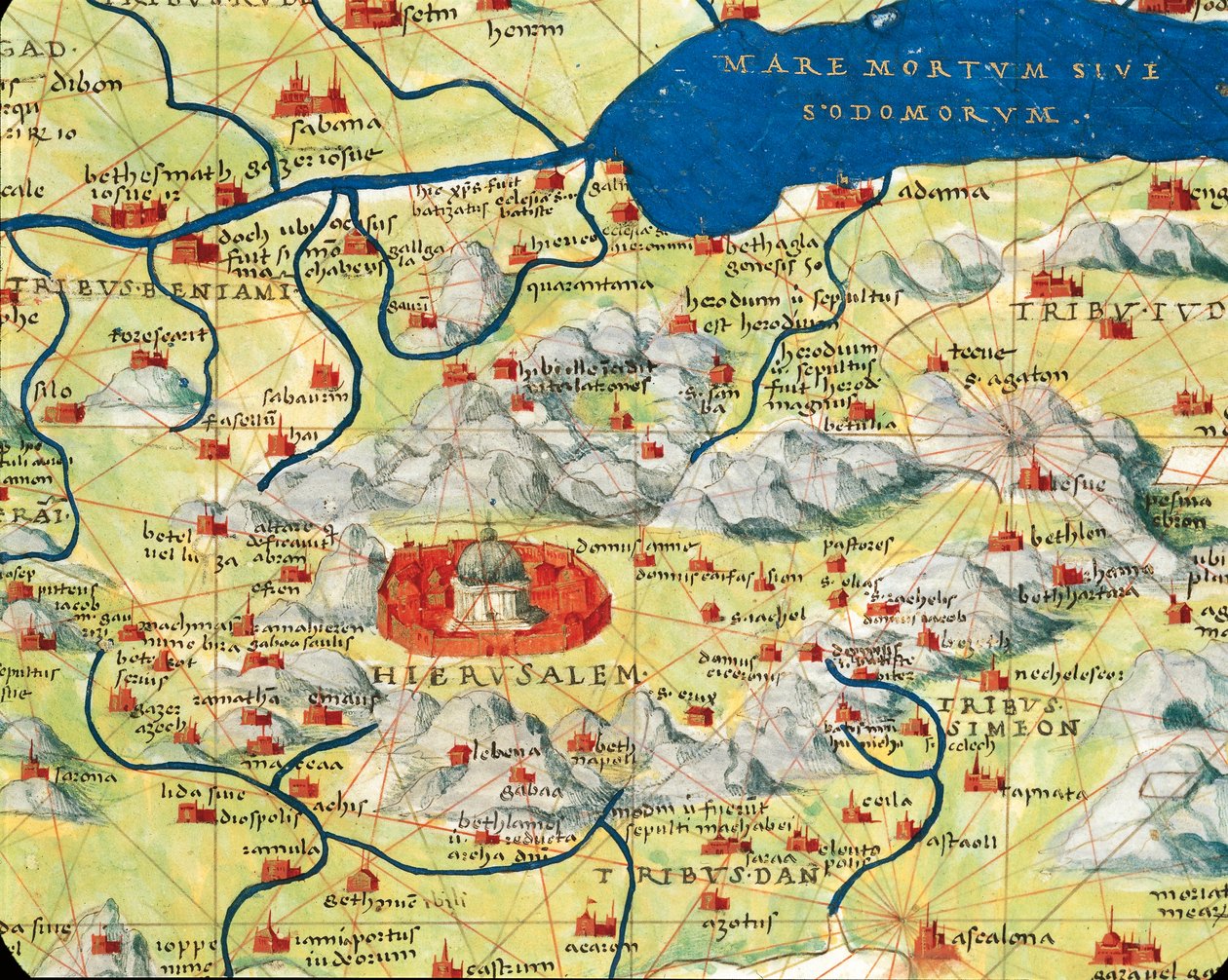 Pyhä maa, Israel ja Palestiina: Jerusalem ja Kuollutmeri, Atlas of the World kolmessakymmenessä kolmessa kartassa, kirjoittaja Battista Agnese tekijältä Battista Agnese