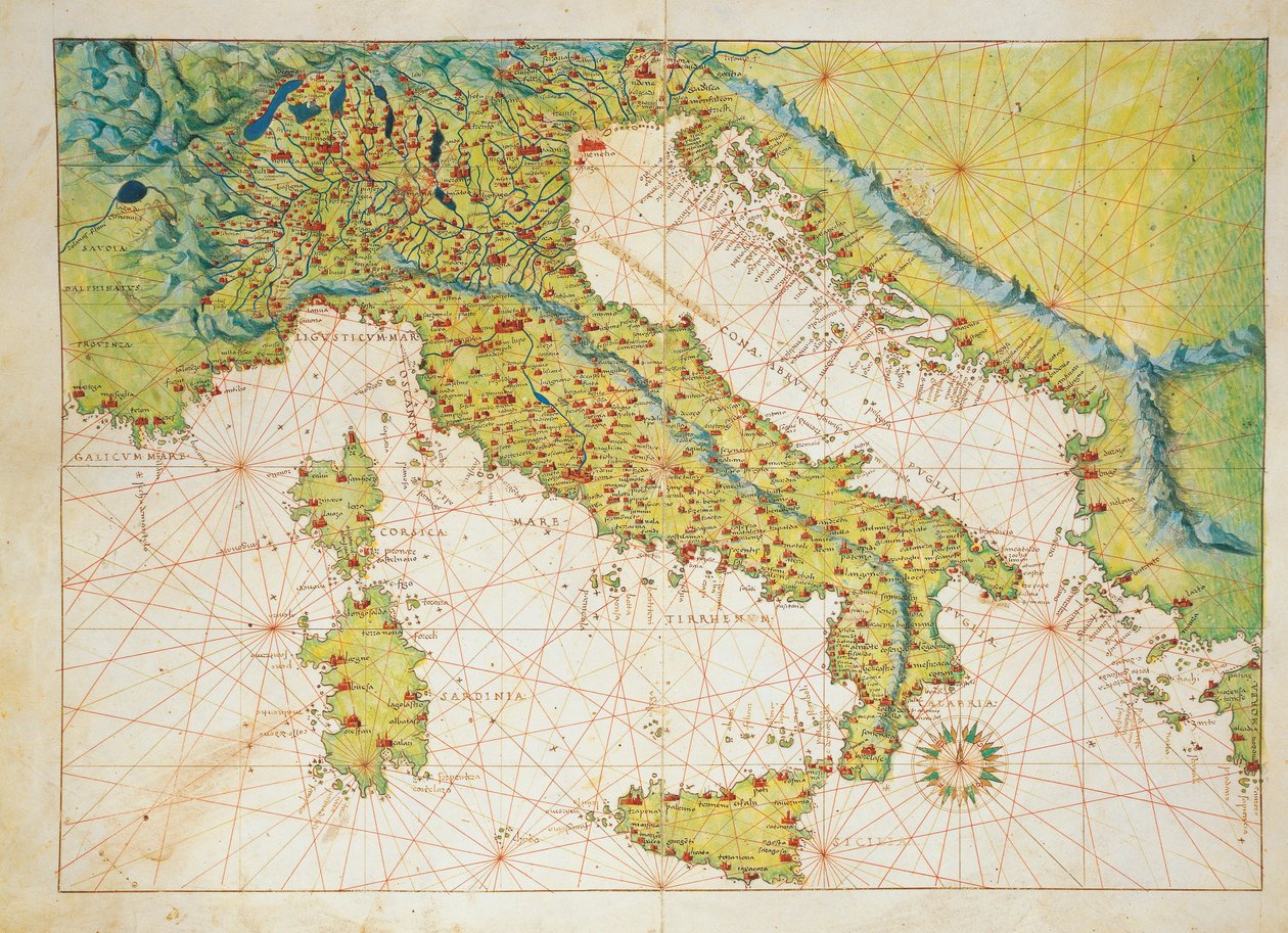 Italia, Atlas of the World kolmessakymmenessäkolmessa kartassa, kirjoittanut Battista Agnese tekijältä Battista Agnese