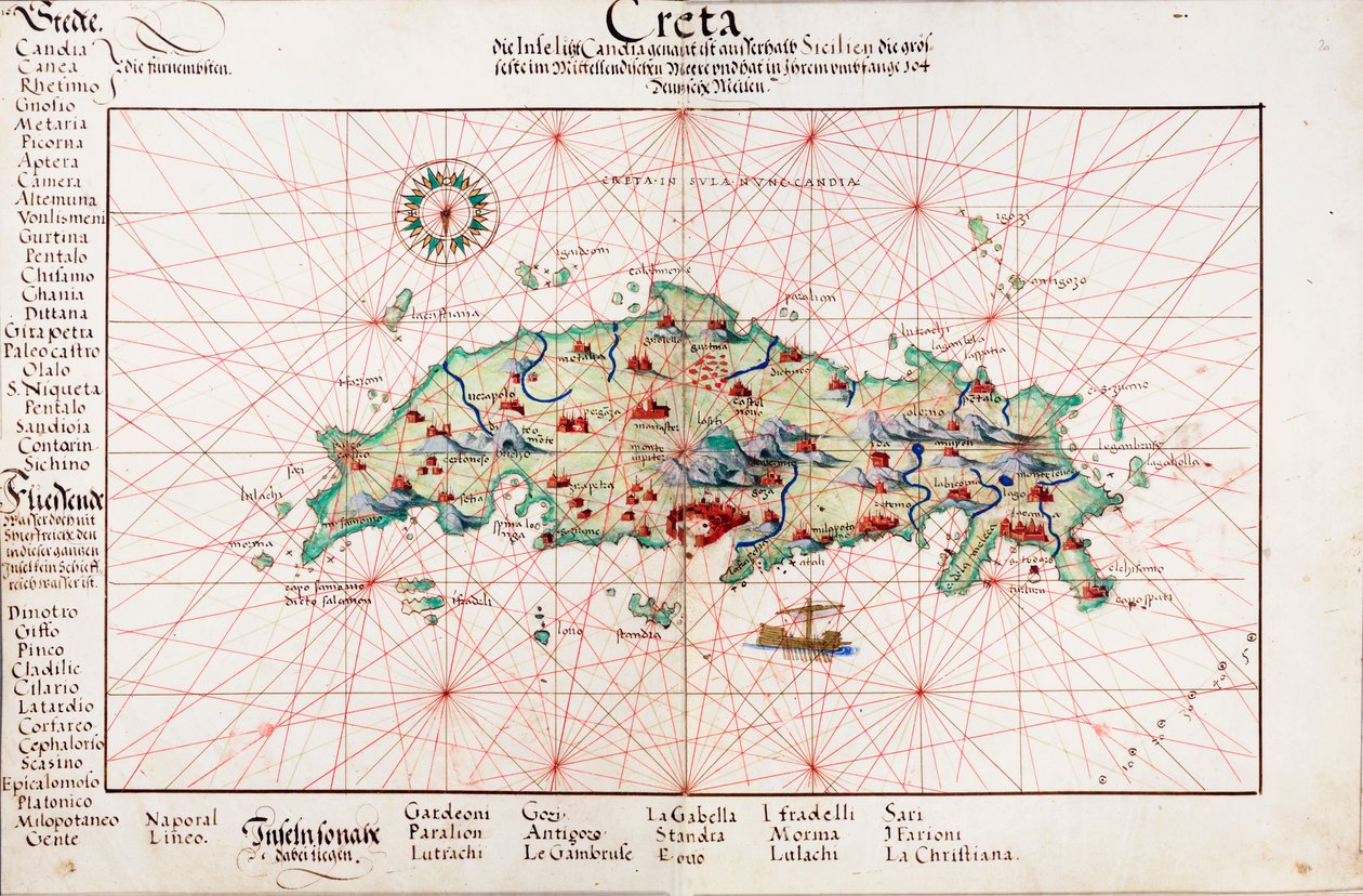Kreetan kartta 1554 tekijältä Battista Agnese