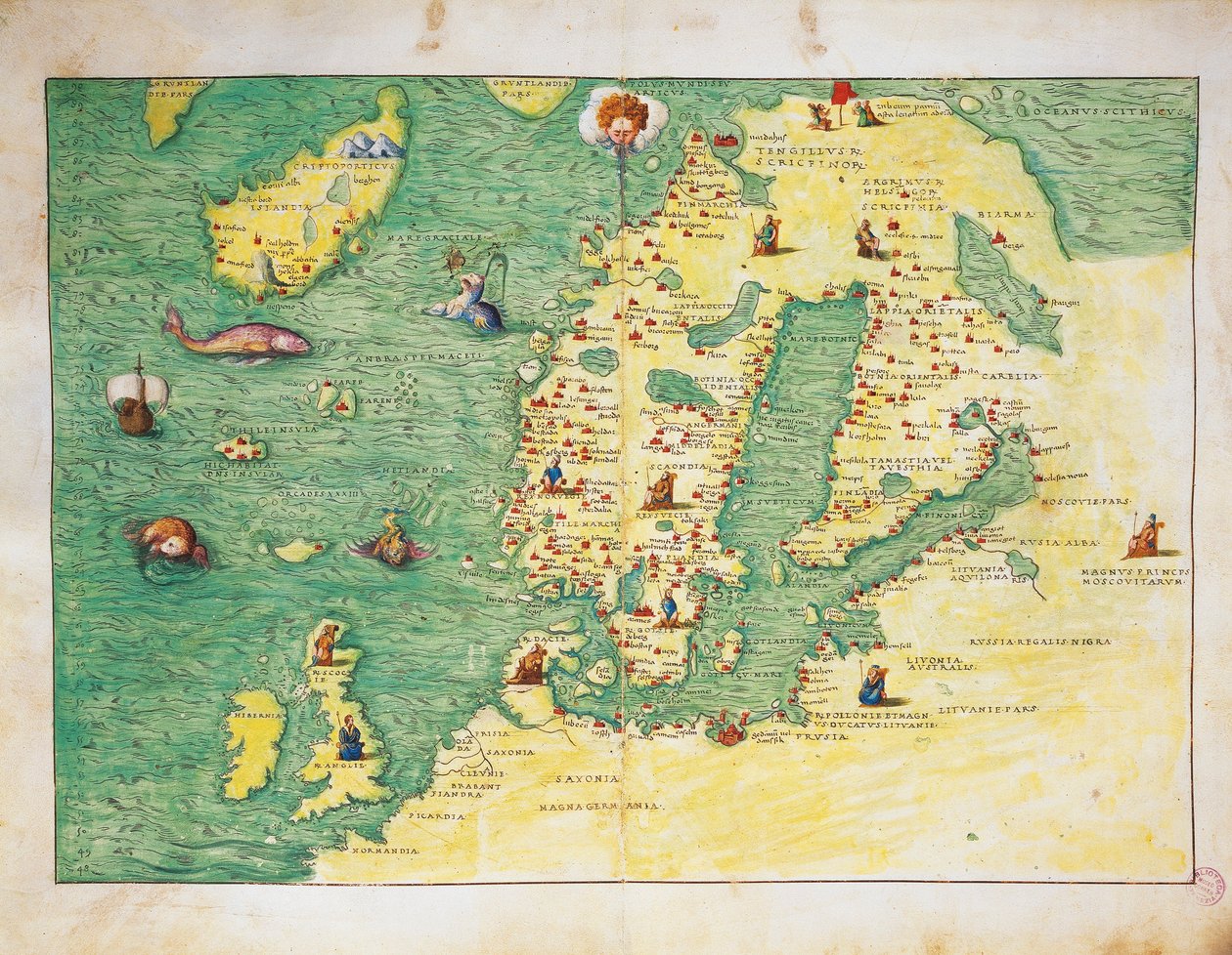 Pohjois-Eurooppa, Atlas of the World 33:ssa kartassa, kirjoittaja Battista Agnese tekijältä Battista Agnese