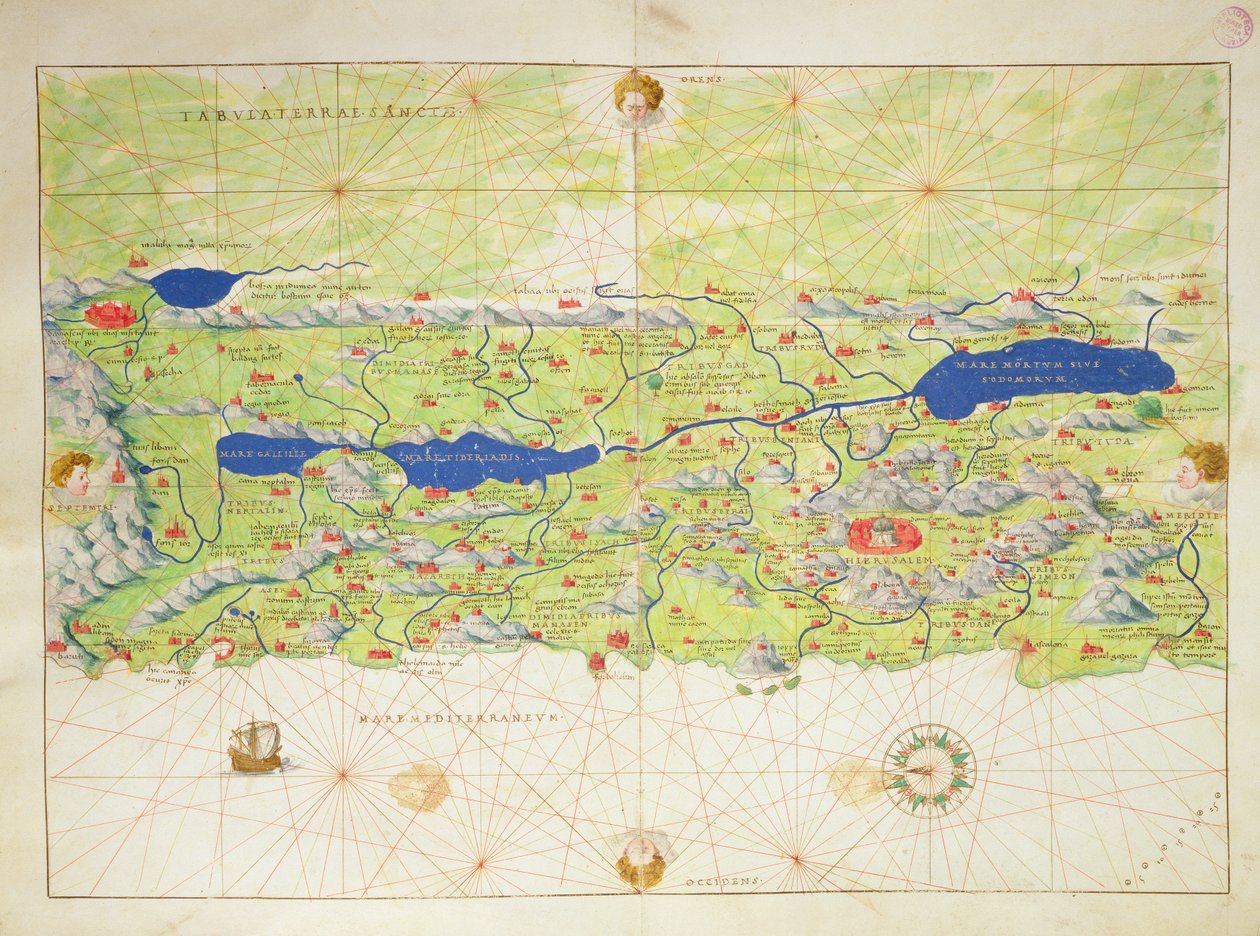 Pyhä maa, maailman atlasesta 33 kartassa, Venetsia, 1. syyskuuta 1553 (muste perunakalvolla) (katso myös 330965) tekijältä Battista Agnese