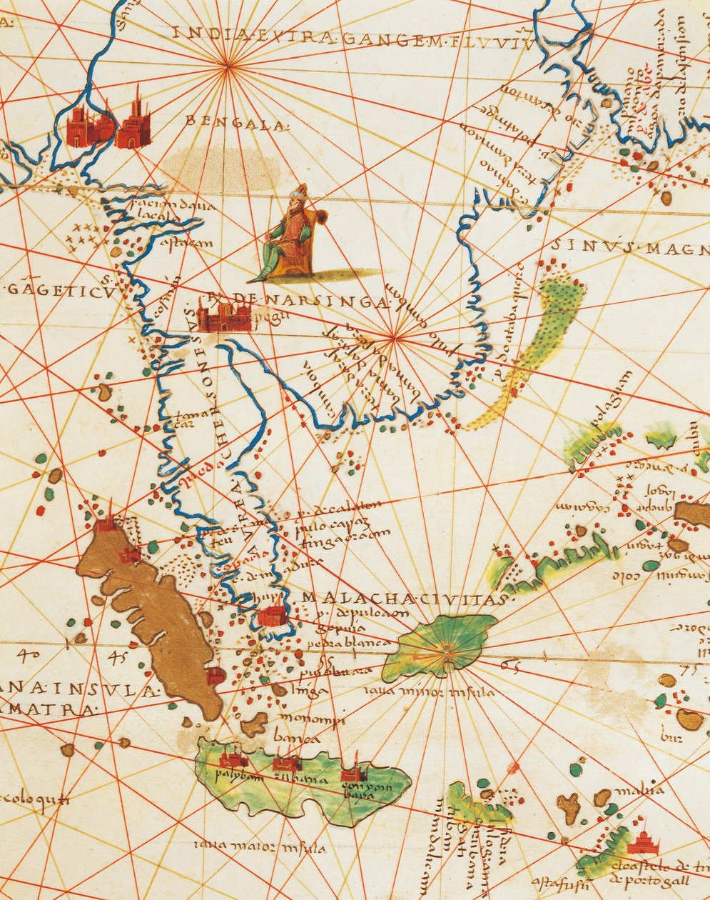 Intian valtameri ja osa Aasiaa ja Afrikkaa: Malesia sekä Jaavan ja Sumatran saaret, Atlas of the World kolmessakymmenessä kolmessa kartassa, kirjoittaja Battista Agnese tekijältä Battista Agnese