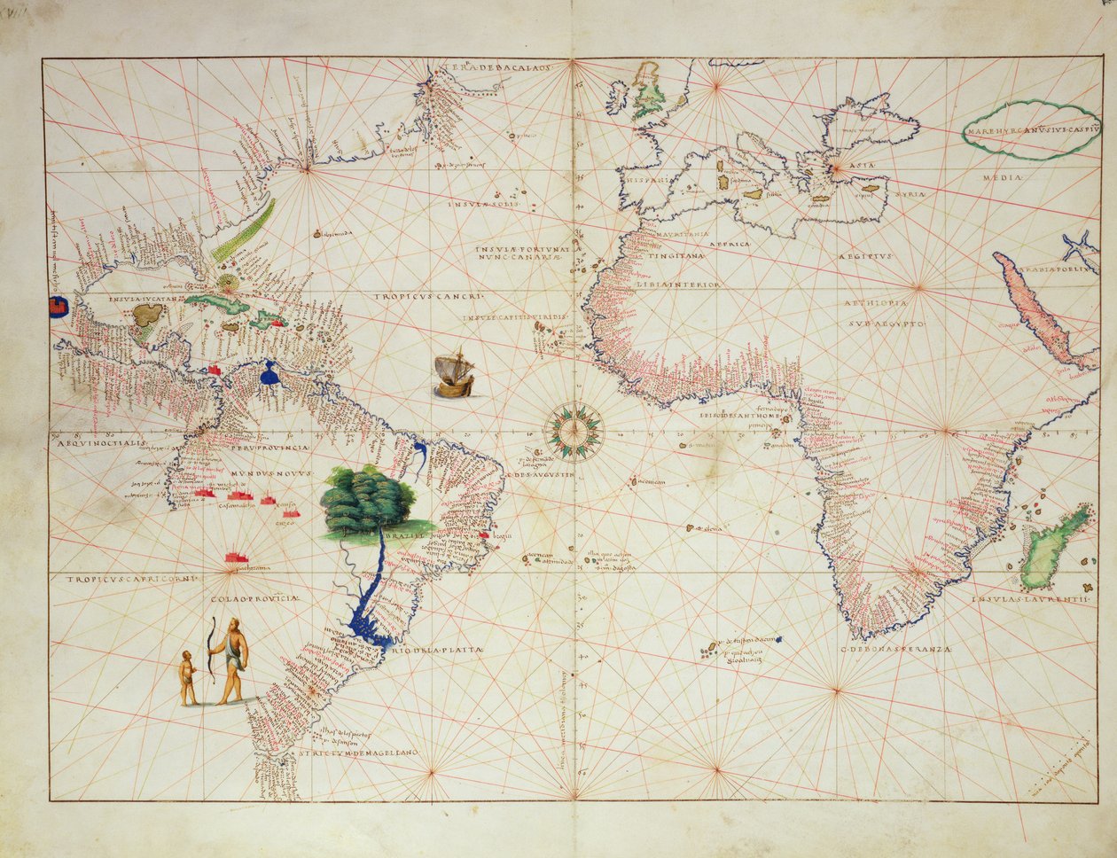 Uusi maailma, Atlas of the World in 33 Maps, Venetsia, 1. syyskuuta 1553 (muste vellum) (katso myös 330961) tekijältä Battista Agnese