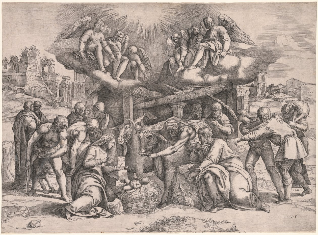 Paimenten palvonta, n. 1552. tekijältä Battista Franco