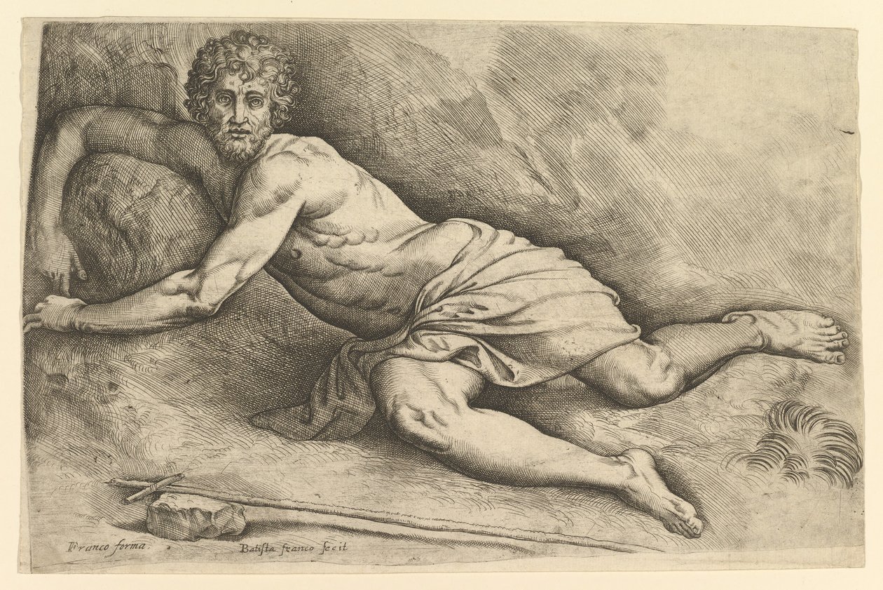 Pyhä Johannes Kastaja erämaassa, n. 1552-54. tekijältä Battista Franco Veneziano