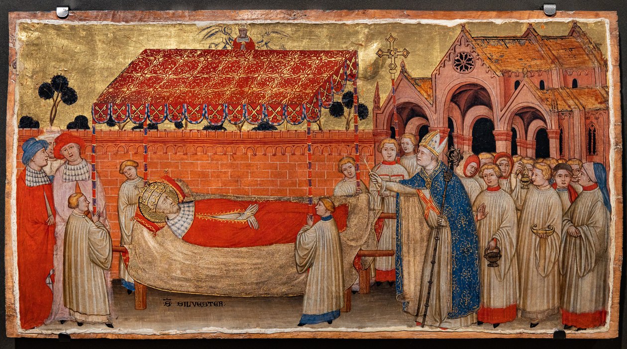 Pyhän Sylvesterin kuolema (tempera paneelissa) tekijältä Battista da Vicenza
