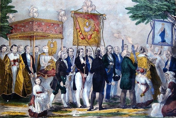 Confrerie du Tres Saint Sacramentin kulkue. 1800-luvun alku (väri litho) tekijältä Bautz Bautz