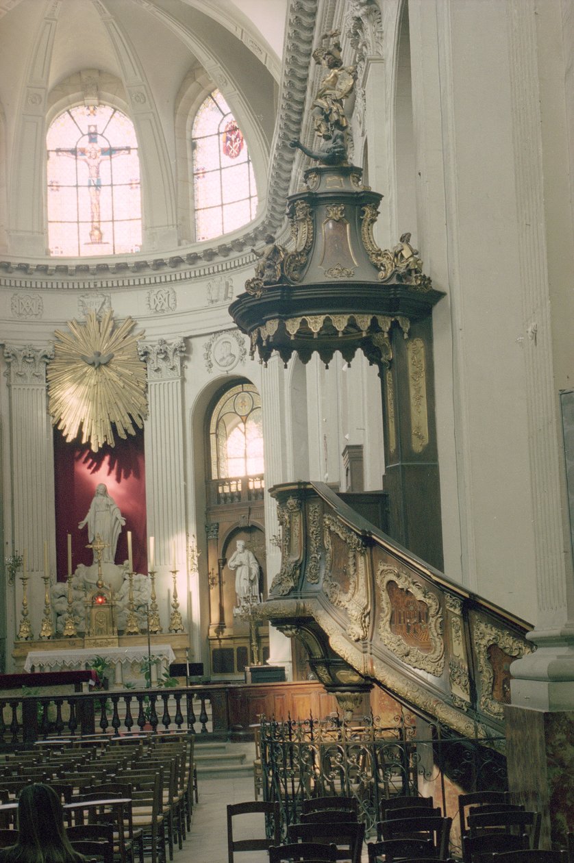 Saarnatuoli, jota kutsutaan myös Pulpit of Verity, 1749 (kullattu, puu ja marquetry) (katso myös yksityiskohdat 252680 ja 252681) tekijältä Bavarian school
