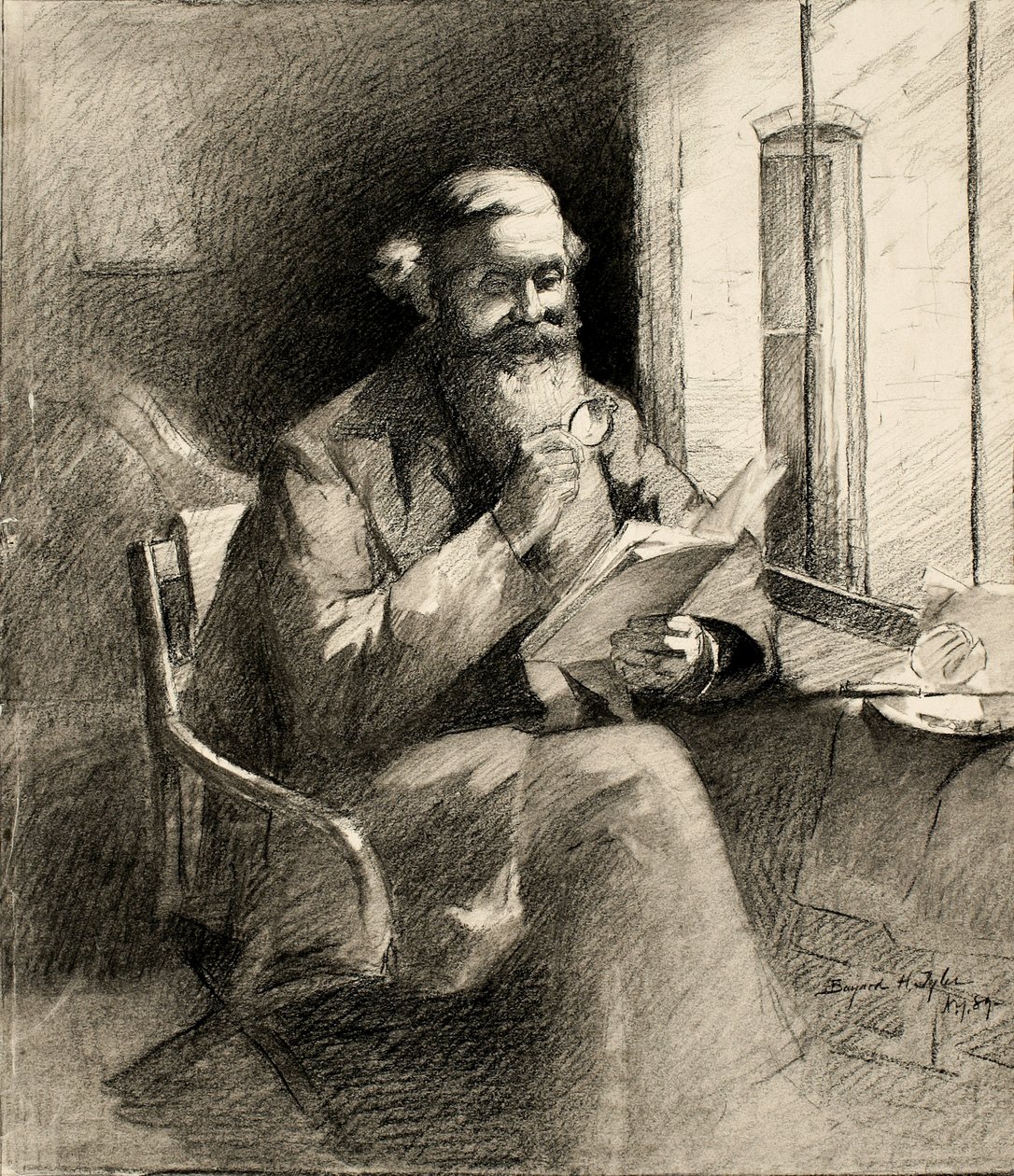 Hyvä tarina, 1889 (hiili kermanvärisellä paperilla) tekijältä Bayard Henry Tyler