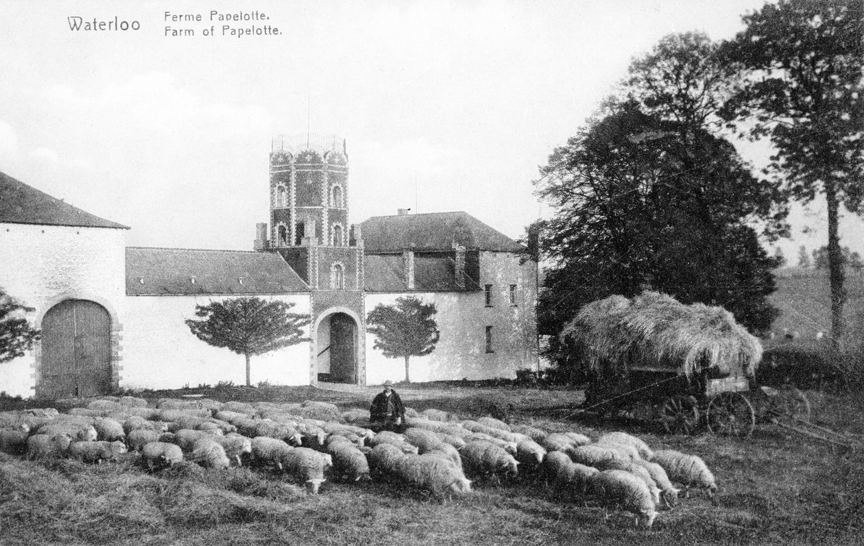 Papelotten maatila, tärkeä strateginen paikka Wellingtonille Waterloon taistelun aikana, muistopostikortti, n. 1912 (valokuva) tekijältä Belgian Photographer