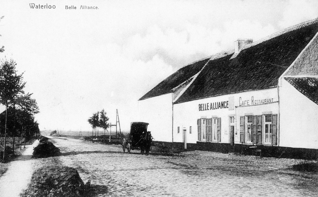 Belle Alliance Inn, Napoleonin päämaja Waterloon taistelun aikana, muistopostikortti, n. 1912 (valokuva) tekijältä Belgian Photographer