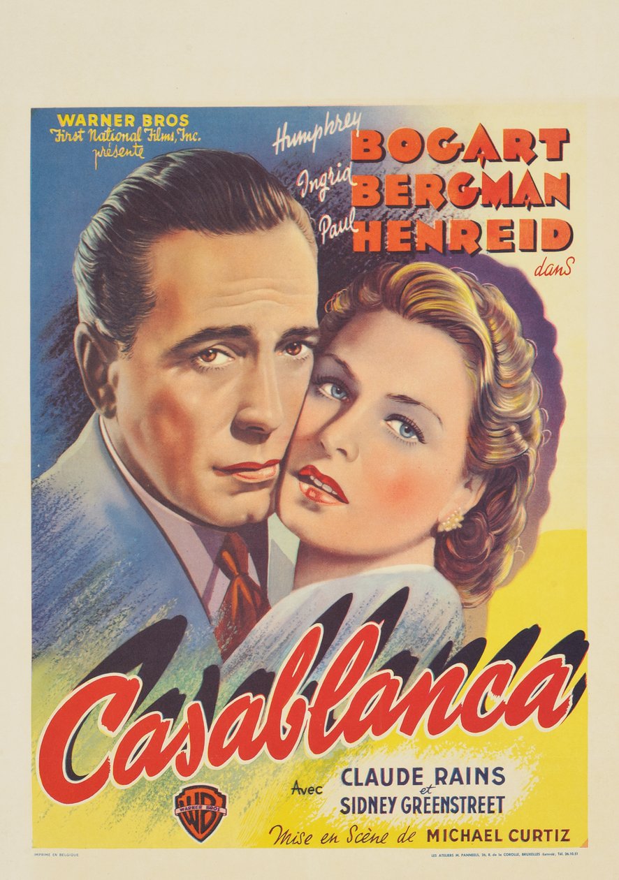 Belgialainen juliste, joka mainostaa elokuvaa "Casablanca" tekijältä Belgian School