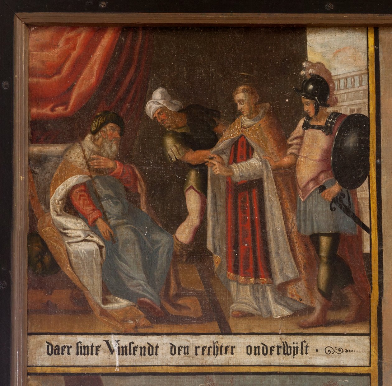 Maarke. Kappeli (Sint-Vincentiuskapel). sisätilat. Maalaus. Saint Vincentin marttyyri. 1800-luvulla. Yksityiskohta. tekijältä Belgian School