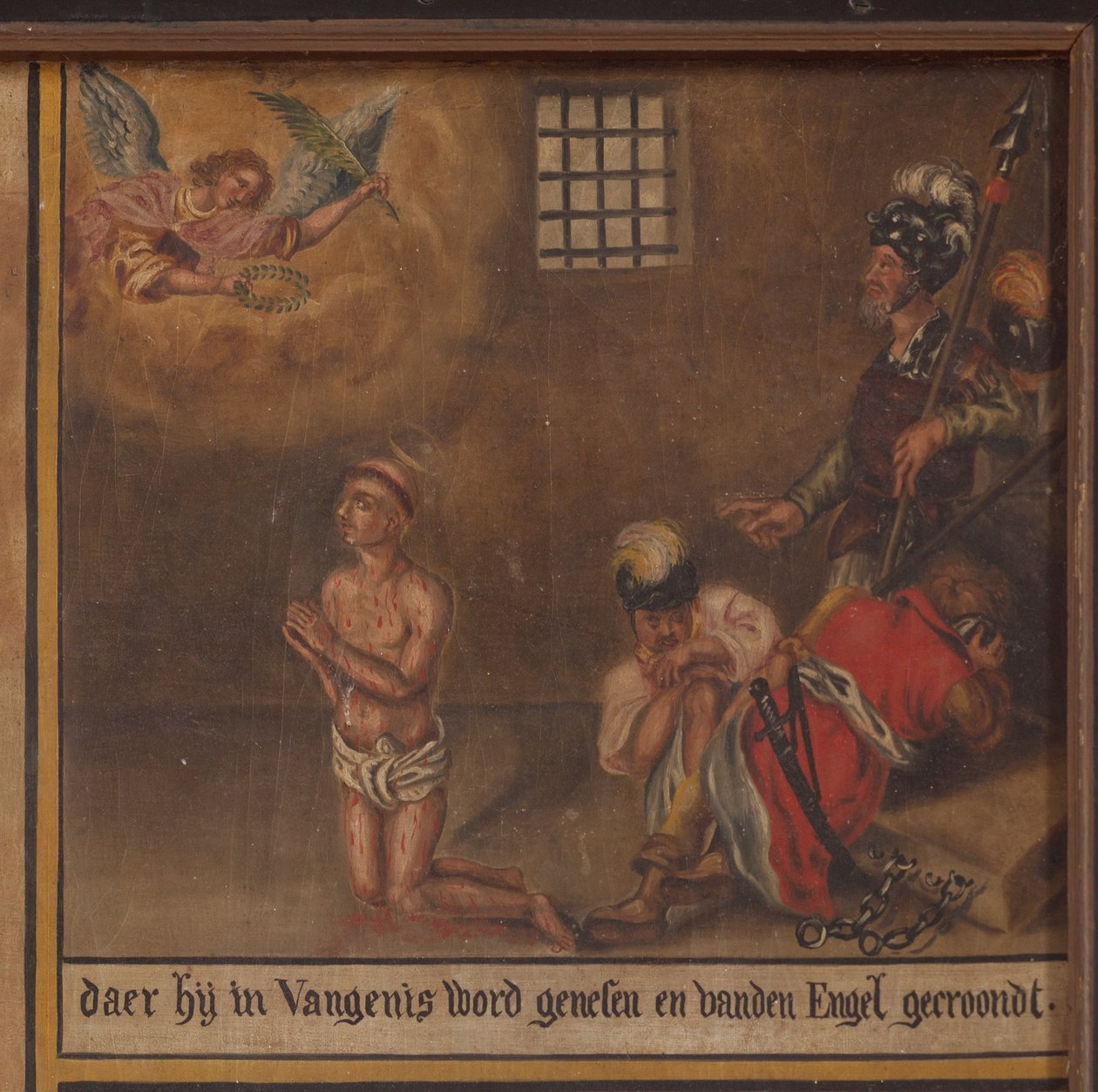 Maarke. Kappeli (Sint-Vincentiuskapel). sisätilat. Maalaus. Saint Vincentin marttyyri. 1800-luvulla. Yksityiskohta. tekijältä Belgian School