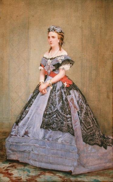 Charlotte of Saxe-Cobourg-Gotha (1840-1927), Belgian prinsessa ja Meksikon keisarinna muotokuva (akvarelli paperille) tekijältä Belgian School