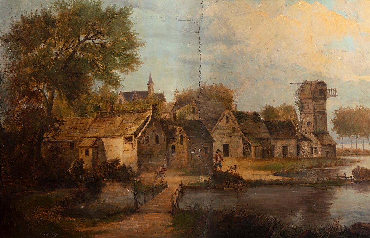 Takana toinen takahuone, kokoushuone, seinämaalauksia maalaiskohtauksilla klassiseen tyyliin, luultavasti vuodelta 1810, kohtaus 3 tekijältä Belgian School