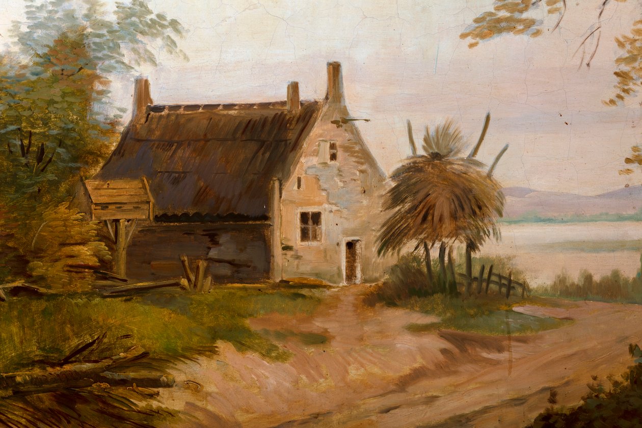 Toinen takahuone takana, kokoushuone, seinämaalauksia maalaiskohtauksilla klassiseen tyyliin, luultavasti vuodelta 1810, kohtaus 7 tekijältä Belgian School