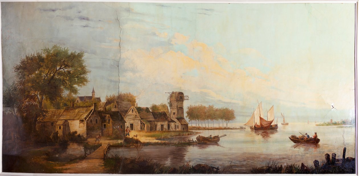 Takana toinen takahuone, kokoushuone, seinämaalauksia maalaiskohtauksilla klassiseen tyyliin, luultavasti vuodelta 1810, kohtaus 3 tekijältä Belgian School