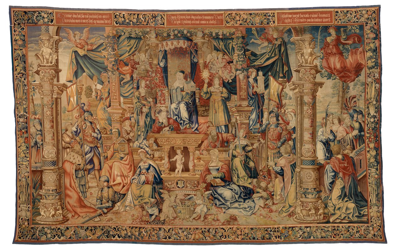 Tapestry, Faith Welcoming the Heroes of Antiikin, valmistettu Brysselissä, Belgiassa tekijältä Belgian School