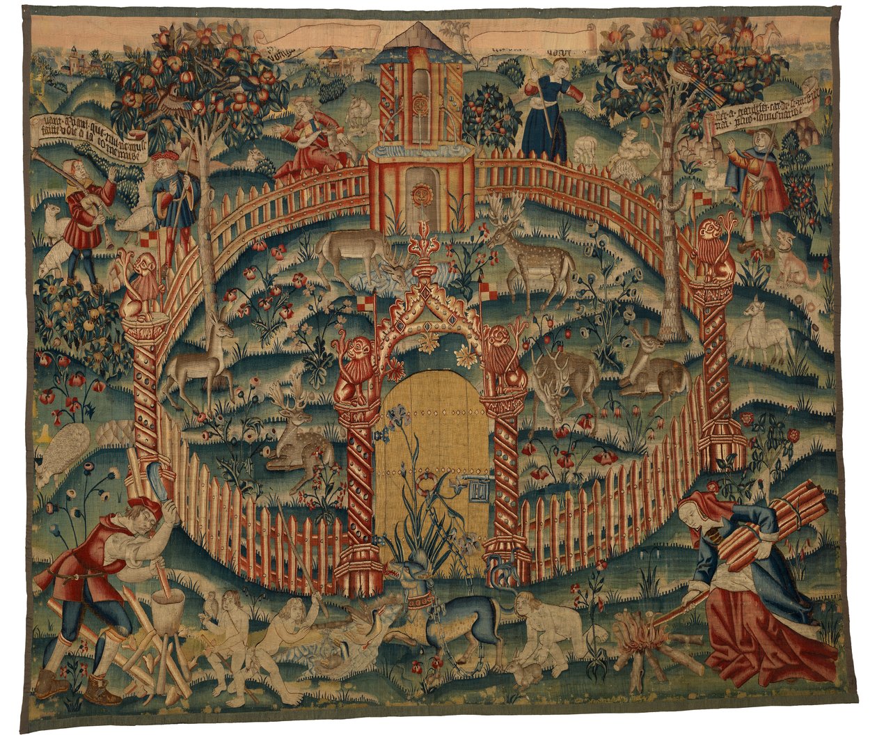 Tapetti, Park au Cerfs, valmistettu Tournaissa, Belgiassa, n. 1500 (villa) tekijältä Belgian School