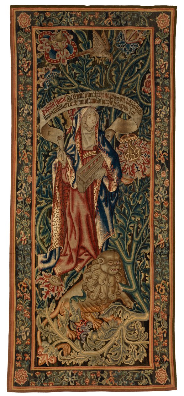 Tapestry, Sibylla Samla (yksi kuudesta Sibylistä, jotka sisältävät 46.134-46.139), nimeltään "Rothamsted Tapestries". Valmistettu Flanderissa, Tournaissa tai Brysselissä, n. 1530 (villa) tekijältä Belgian School