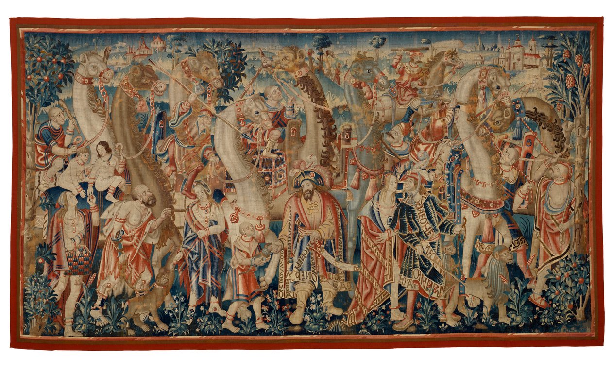Tapestry, The Camel Caravan, "Conquest of India" -sarjasta, Tournaista, n. 1510 (villa ja silkki) tekijältä Belgian School