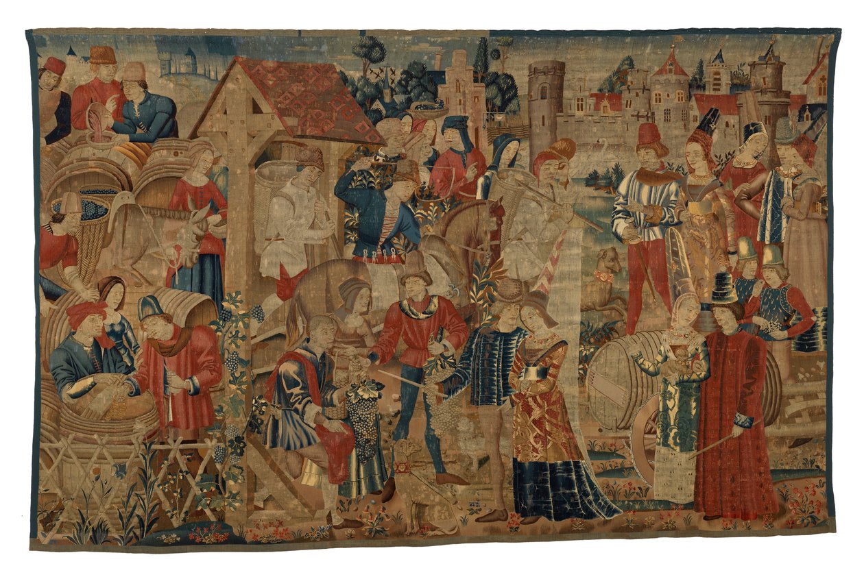 Vintagereita kuvaava kuvakudos Tournaista, n. 1460-1470 (villa) tekijältä Belgian School