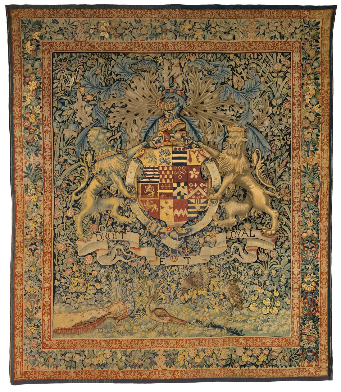 Verdure kuvakudos Leicesterin jaarlin Robert Dudleyn käsivarsilla (yksi parista, jossa on 47,1), valmistettu Flanderissa, Belgiassa, noin 1570-85 (villaa ja silkkiä) tekijältä Belgian School