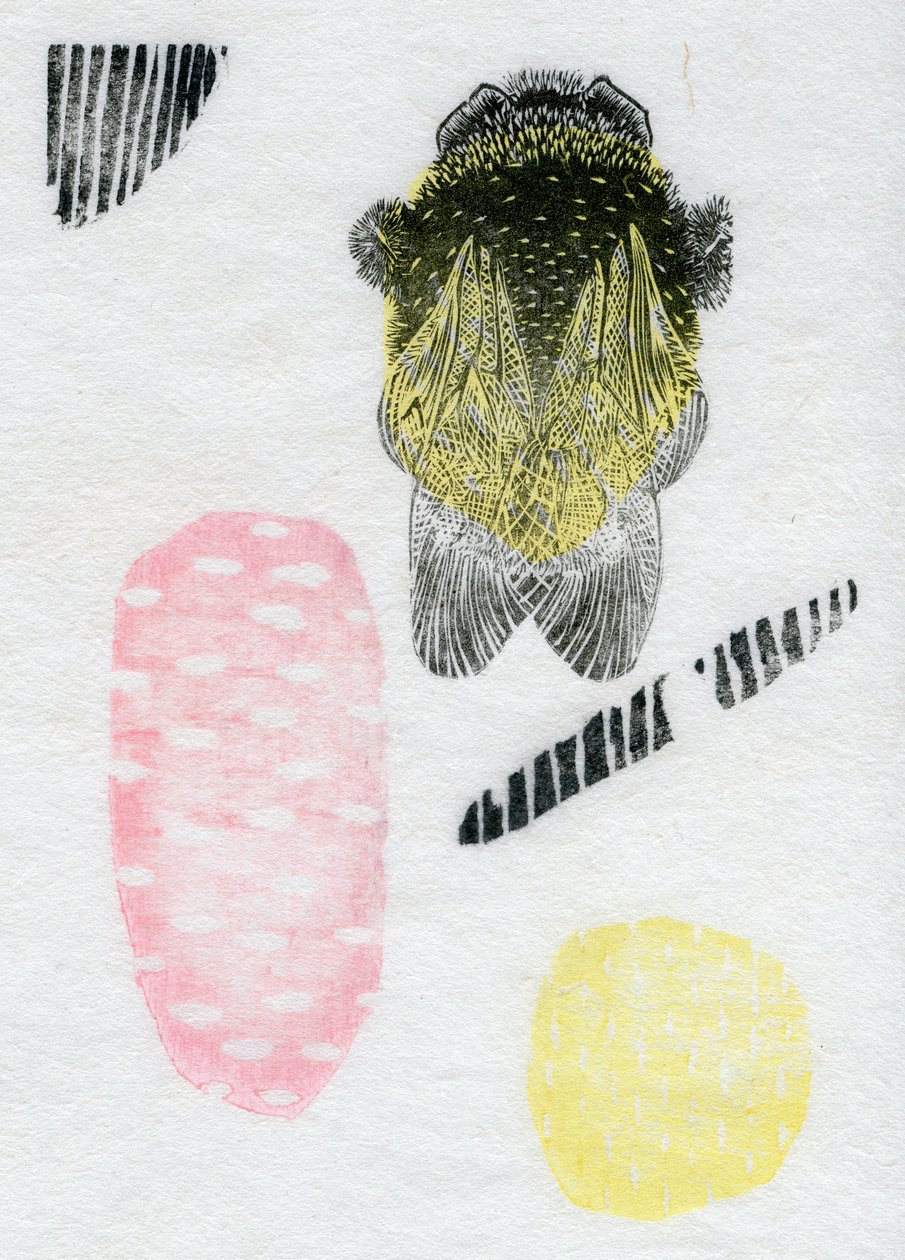 Atomic Bumblebee, 2013 (akvarelli ja öljy washille) tekijältä Bella Larsson
