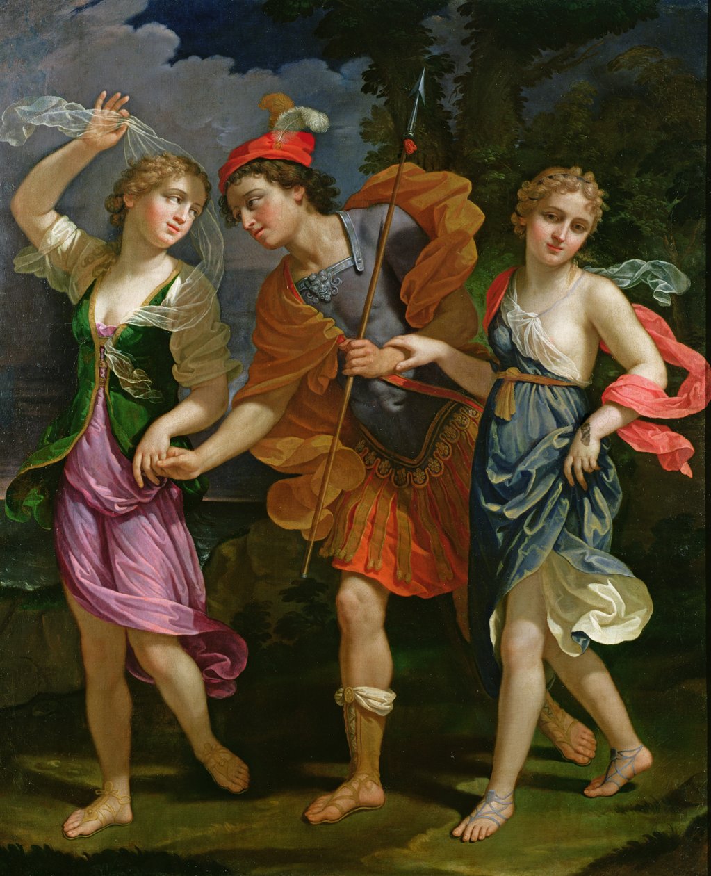 Theseus kuningas Minoksen tyttärien Ariadnen ja Phaedran kanssa, 1702 tekijältä Benedetto the Younger Gennari