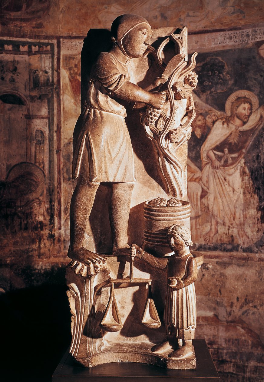 Syyskuu, veistos Kuukausisyklistä, Benedict Antelami (1178-1233), Parman kastekappeli, Emilia-Romagna, Italia tekijältä Benedetto Antelami
