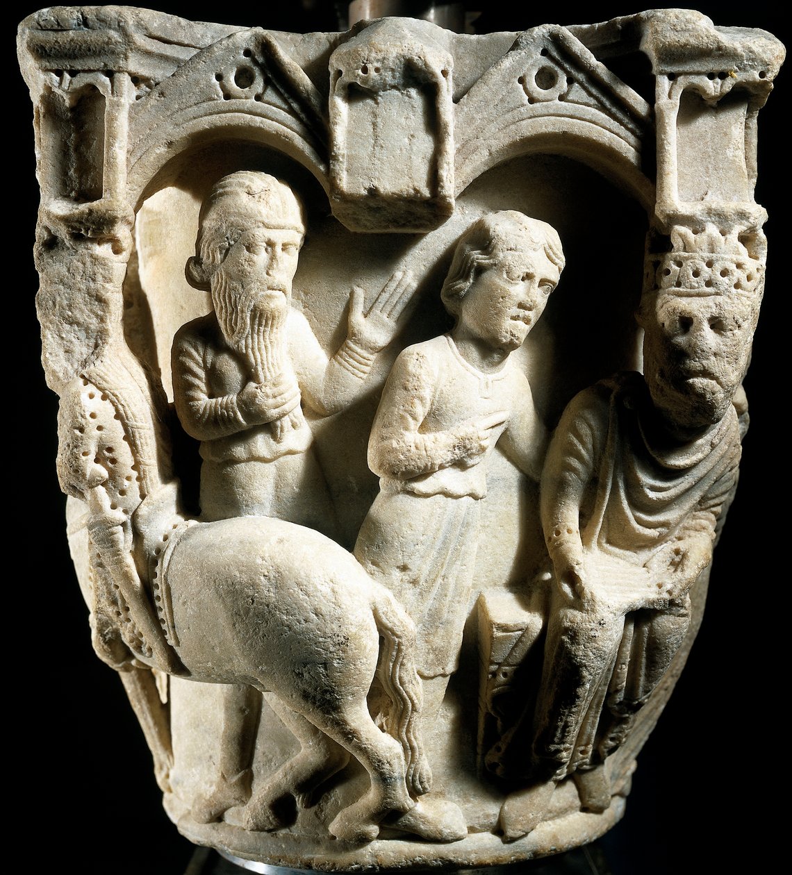 Salomo ja Saban kuningatar, kirjoittanut Benedict Antelami (1100-1300-luku), pääkaupunkiseos, Parman katedraali, Italia tekijältä Benedetto Antelami
