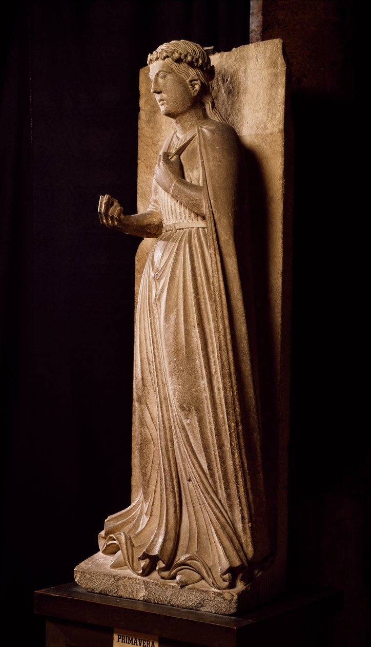 Kevät, veistos Cycle of Seasons, kirjoittanut Benedict Antelami (1178-1233), Parman kastekappeli, Emilia-Romagna, Italia tekijältä Benedetto Antelami