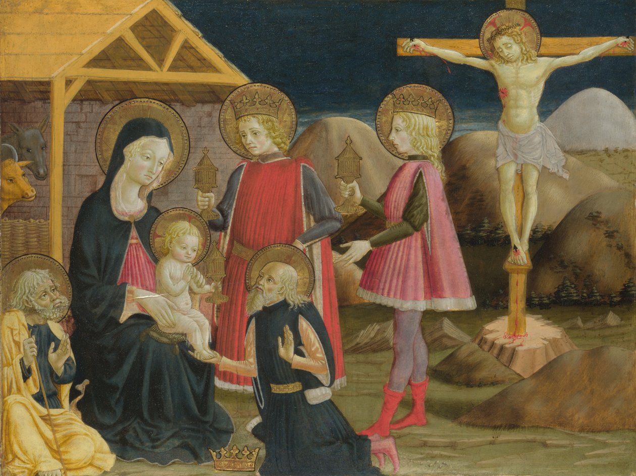 Kuninkaiden palvonta ja Kristus ristillä, noin 1470 tekijältä Benedetto Bonfigli