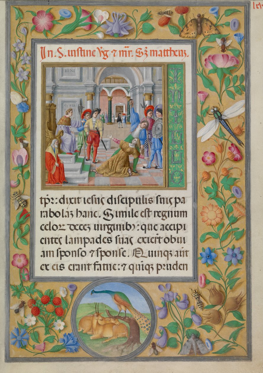 Pyhän Giustinan marttyyrikuolema. Santa Giustinan evankeliumista (CBL W.107, f.65r). tekijältä Benedetto Bordone