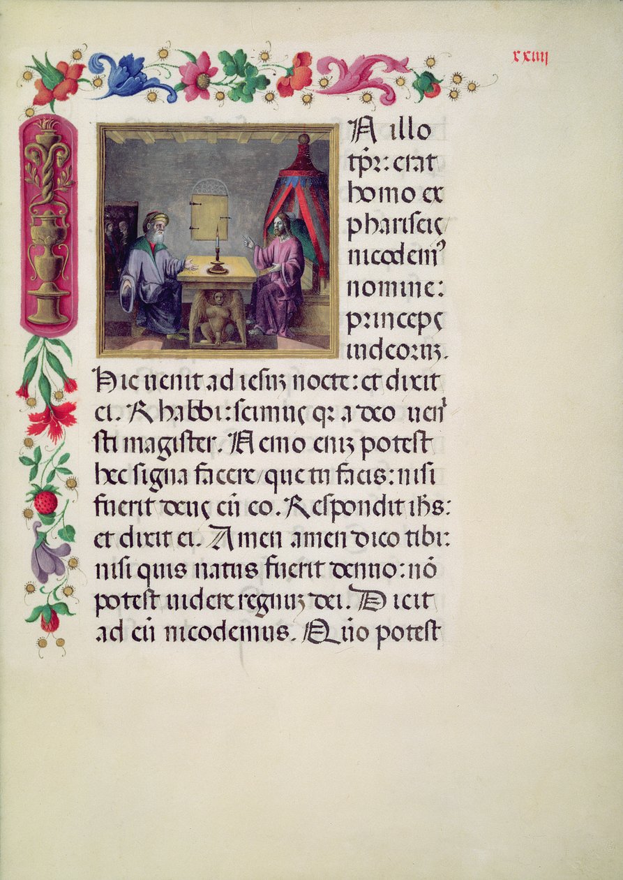 W.107 fol.24r Kristus ja Nikodemus Santa Giustinan Evangelariumista kirjoittanut Laurentius Gazius Cremonensis, 1523-25 tekijältä Benedetto Bordone