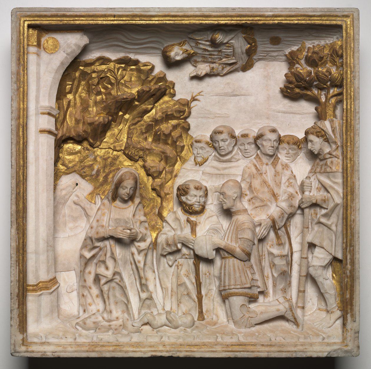 Pier Francesco Visconti, Saliceton tuomioistuin, palvova Kristus-lapsia, vähän vuoden 1484 jälkeen. tekijältä Benedetto Briosco